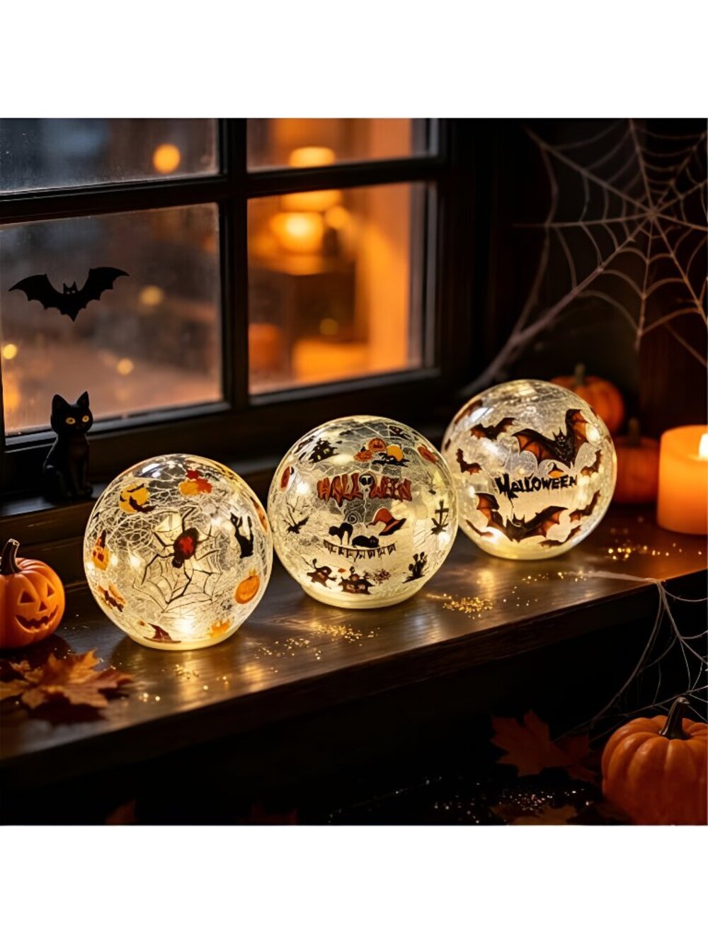 3 Pack Halloween Desktop Decorative Lights, Interior Decorations, LED Cracked